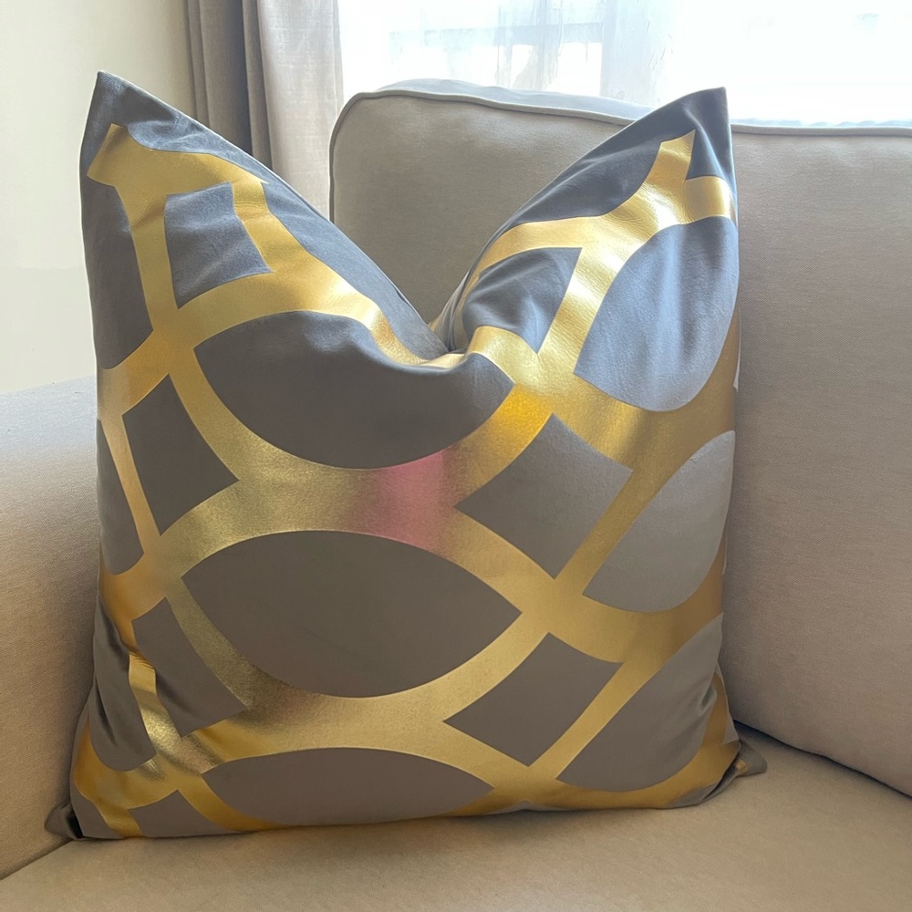 Two Luxury velvet  pillow grey,white, black with foil gold print Cover - Picture 4 of 17